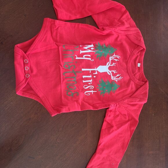 Baby Boy "My First Christmas" Bodysuit & Pants Set – Red, Gingham, 12M, 3pc, Nwt - Picture 3 of 8